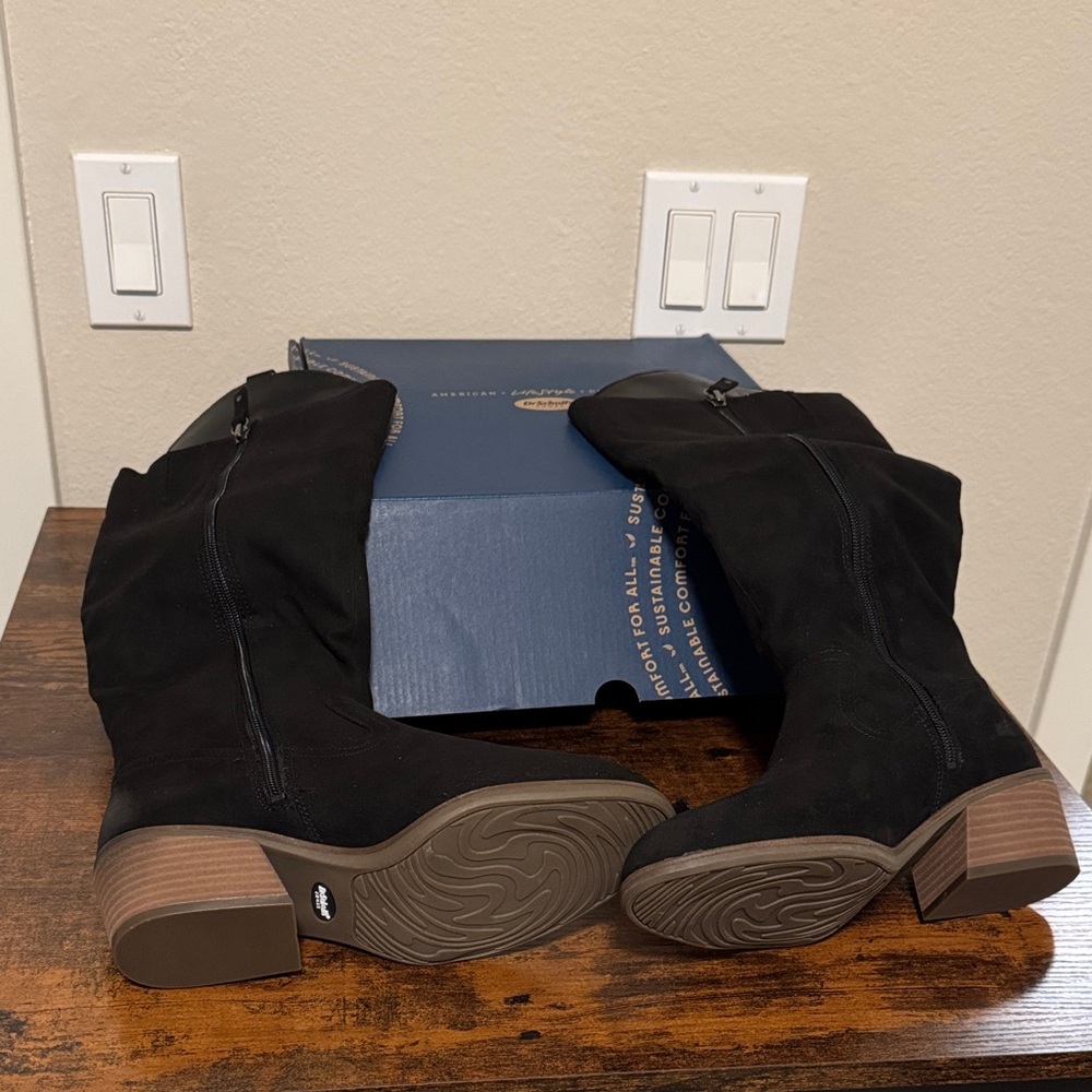 Dr. Scholl's Black Suede Heeled Knee Boots